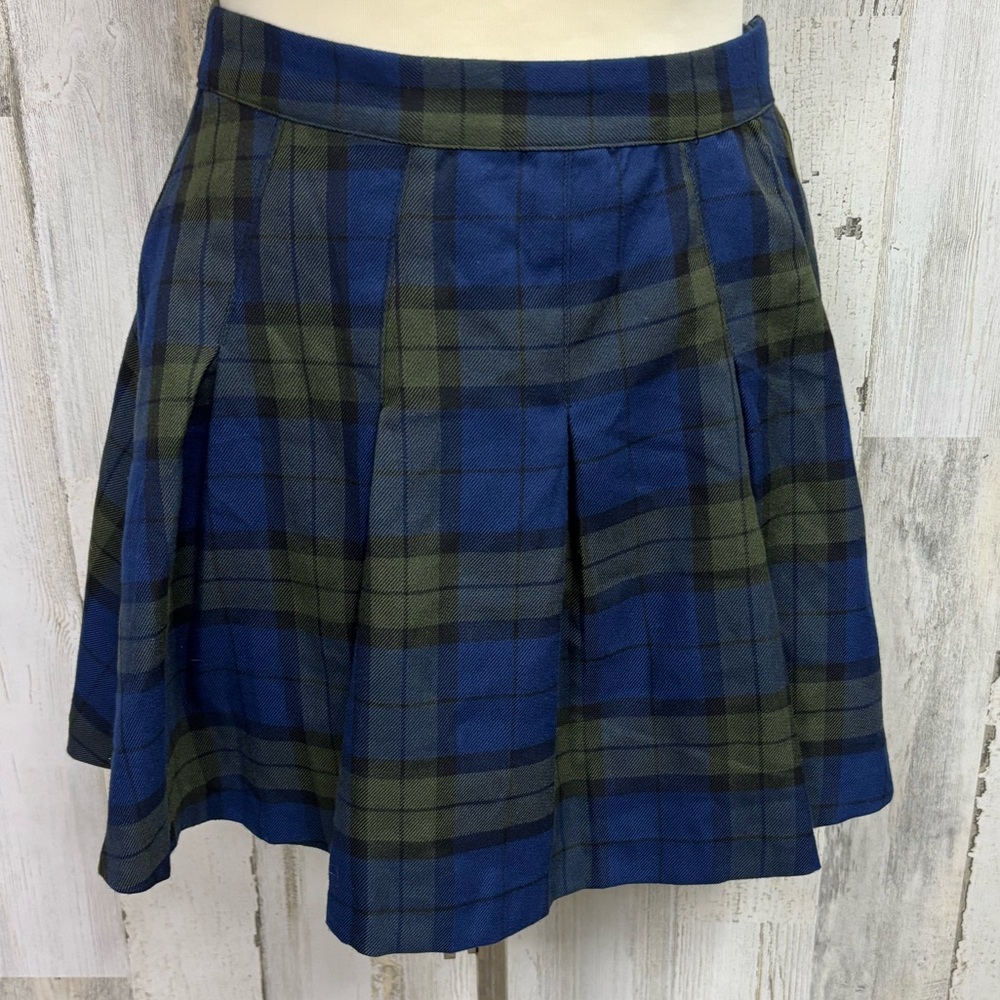 Divided by‎ H&M Plaid Blue and Green Pleated Mini Skirt